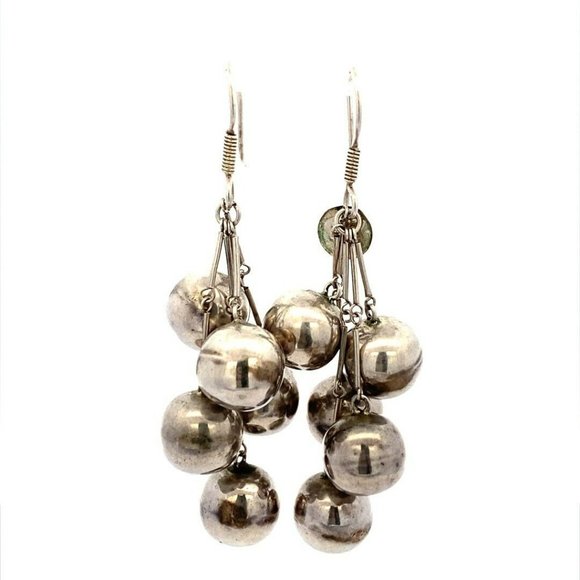 Estate Jewelry - VTG Estate Mexico Sterling Silver 5 Dangling Balls Pierced Hook Earrings! 103
